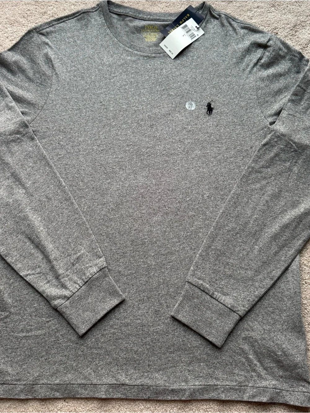 Polo by Ralph Lauren Men's Grey Long-Sleeve Crewneck Shirt New With Tag